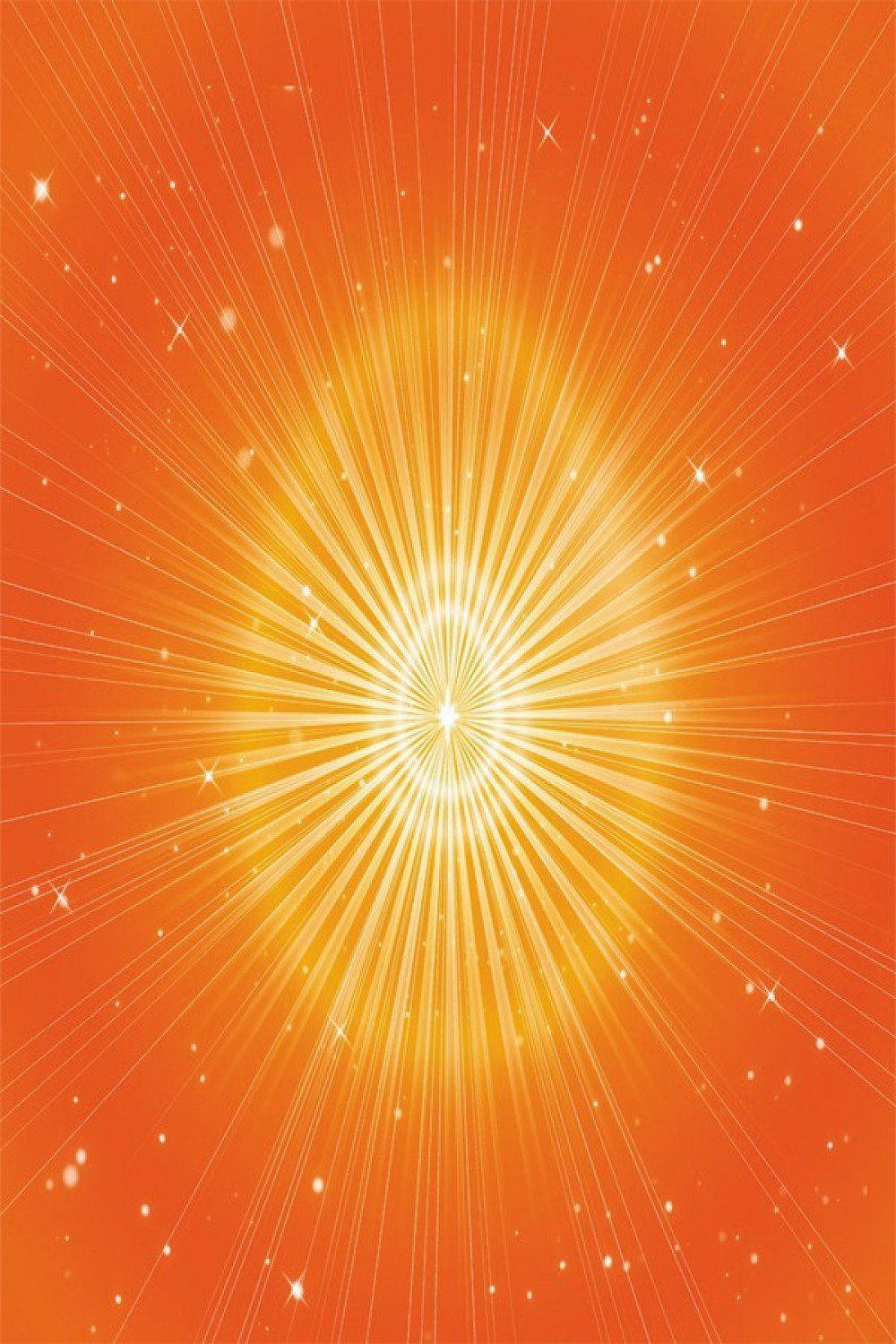 燦爛的太陽爆發，金色光芒和閃爍星星在橙色背景上。