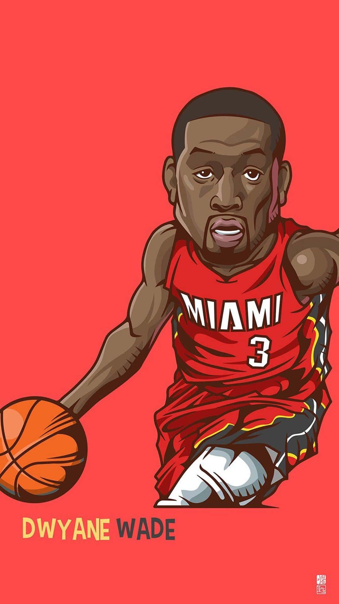 灌籃樂趣——NBA球星凌空飛躍灌籃 壁紙 — 插圖籃球運動員Dwyane Wade身穿紅色邁阿密球衣，在純紅色背景前運球。