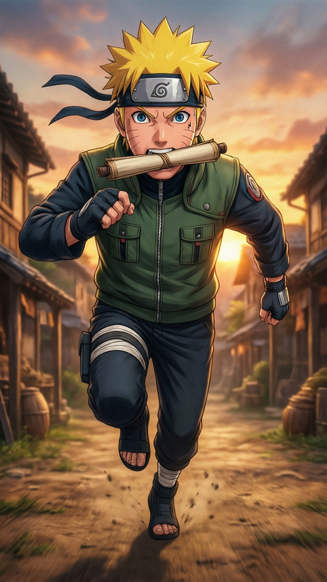 鳴人手持卷軸奔跑的動態畫面。