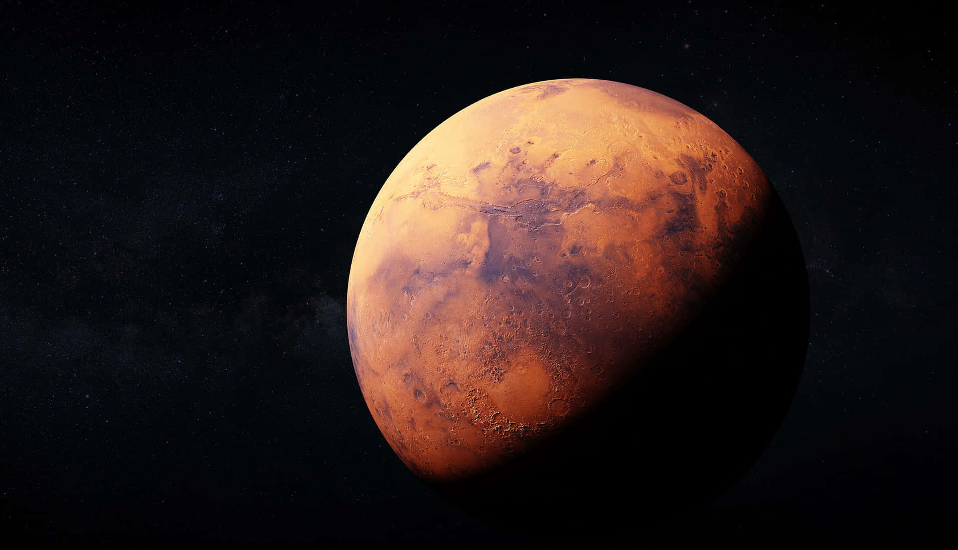 太空中的火星行星，有星星和黑暗的天空