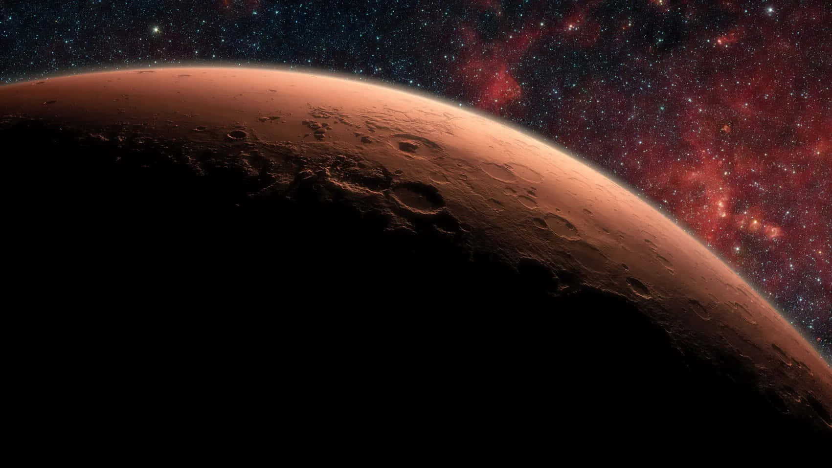 火星行星，紅色星雲和星星在太空中