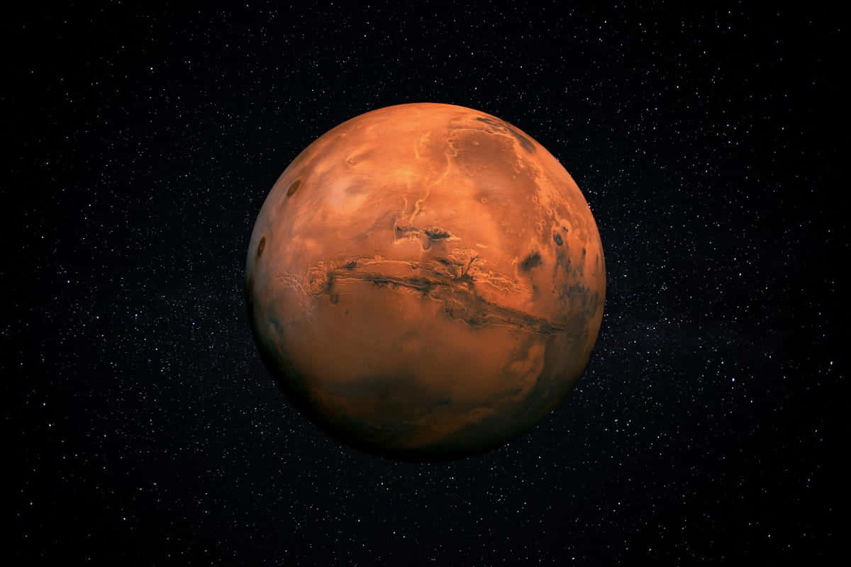 火星在深空中被星星環繞發光