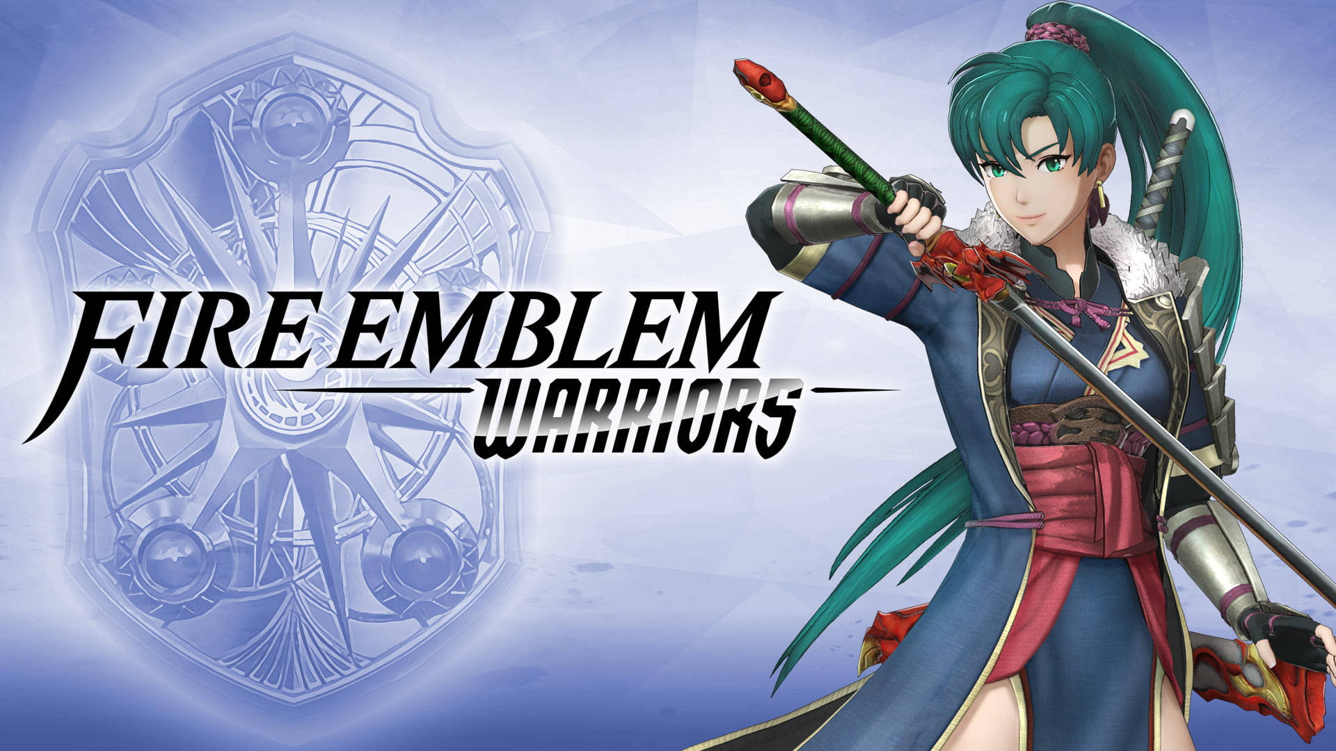 Fire Emblem Warriors 遊戲藝術中，綠髮動漫戰士手持劍。