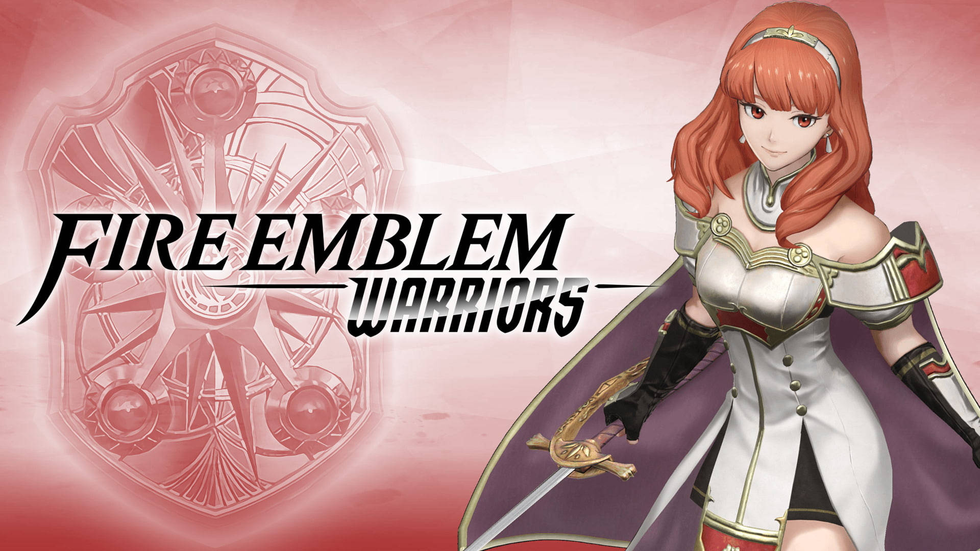 動漫風格的女戰士身穿銀色盔甲，手持劍，帶有 Fire Emblem Warriors 標誌。