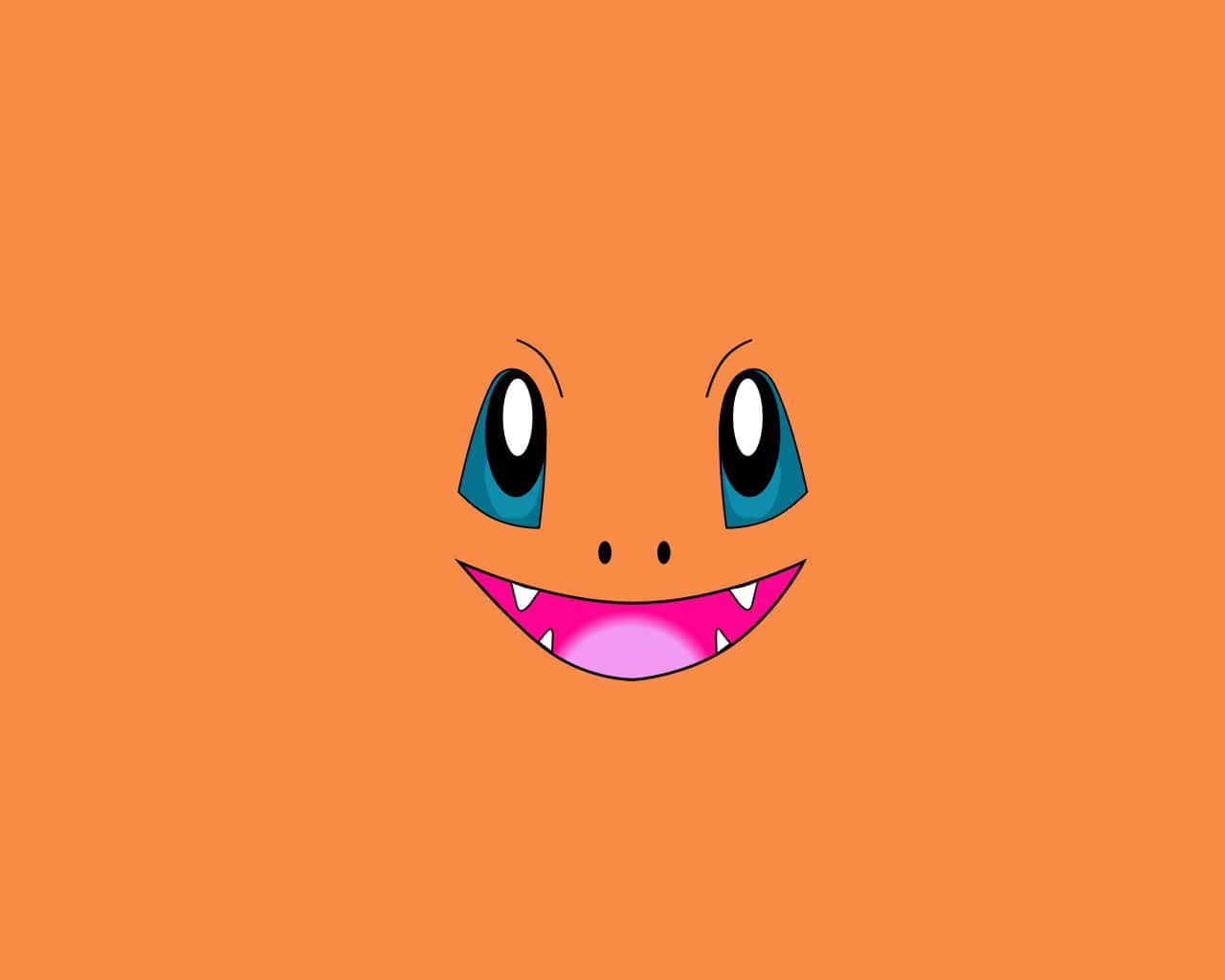 一個微笑的卡通臉孔，藍色眼睛，粉紅色嘴巴，橙色背景。