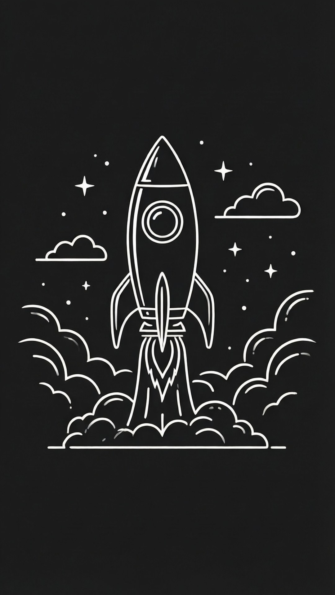 火箭連同雲層和星星發射到太空。