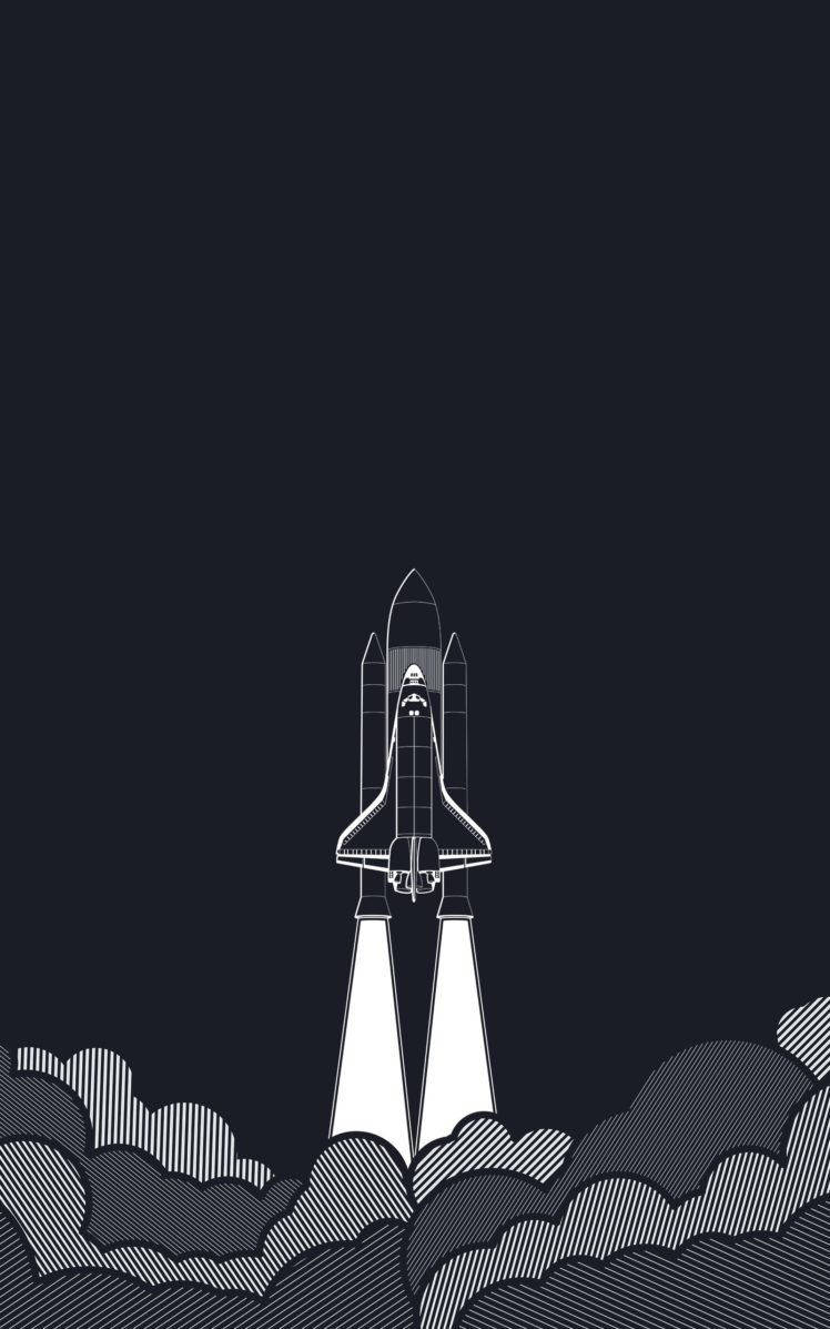 太空穿梭機以極簡線條風格穿過雲層發射。