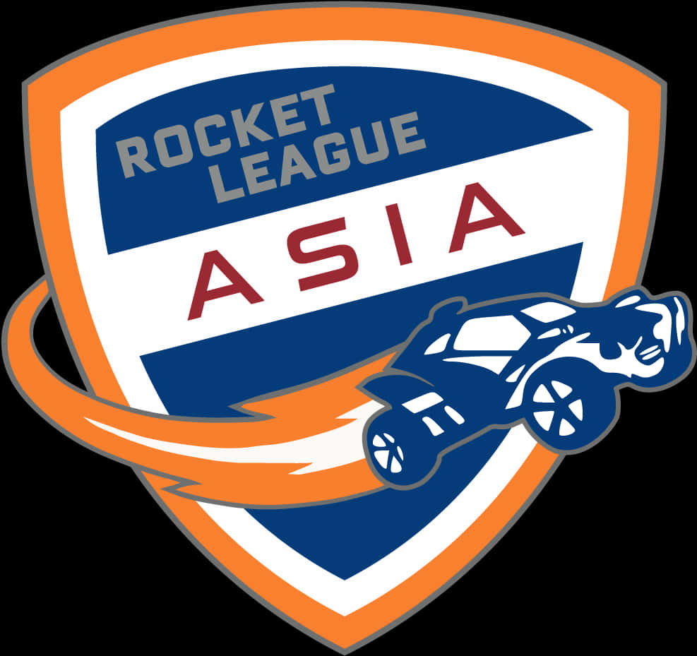 Rocket League Asia 標誌，盾牌上有藍色汽車和橙色軌跡。