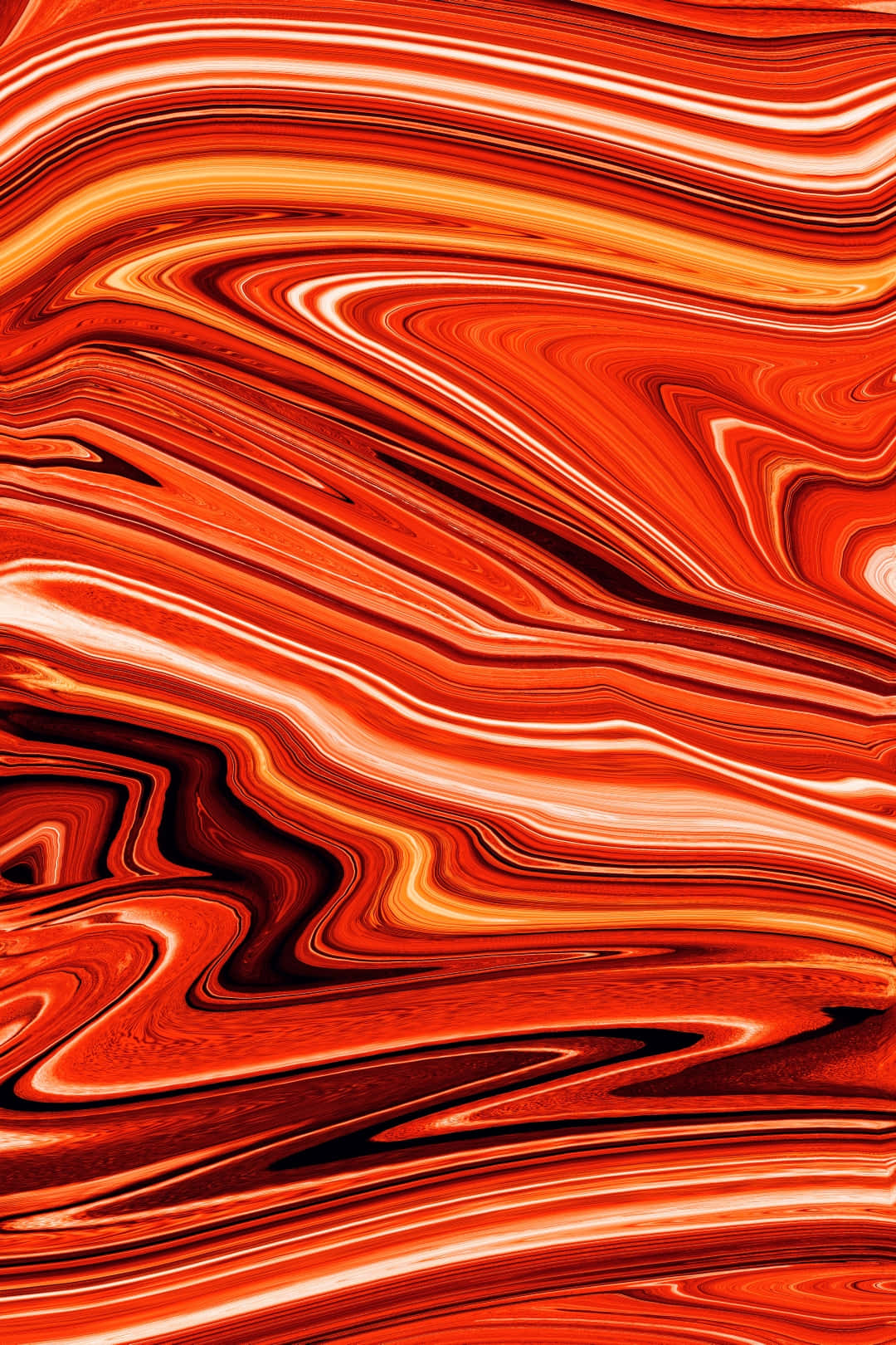 Phone Screen 桌布 壁紙 — 火紅橙與深黑的鮮豔漩渦圖案，營造出動態的抽象構圖。