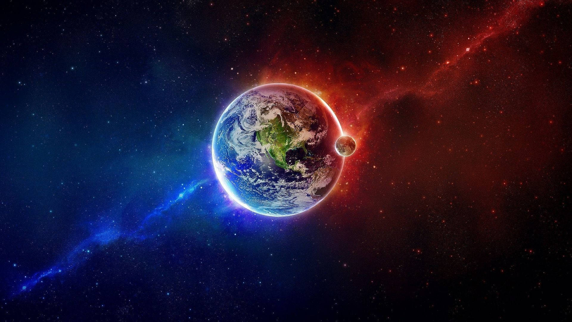 被色彩繽紛的宇宙星雲和恆星環繞的深空中的行星地球。