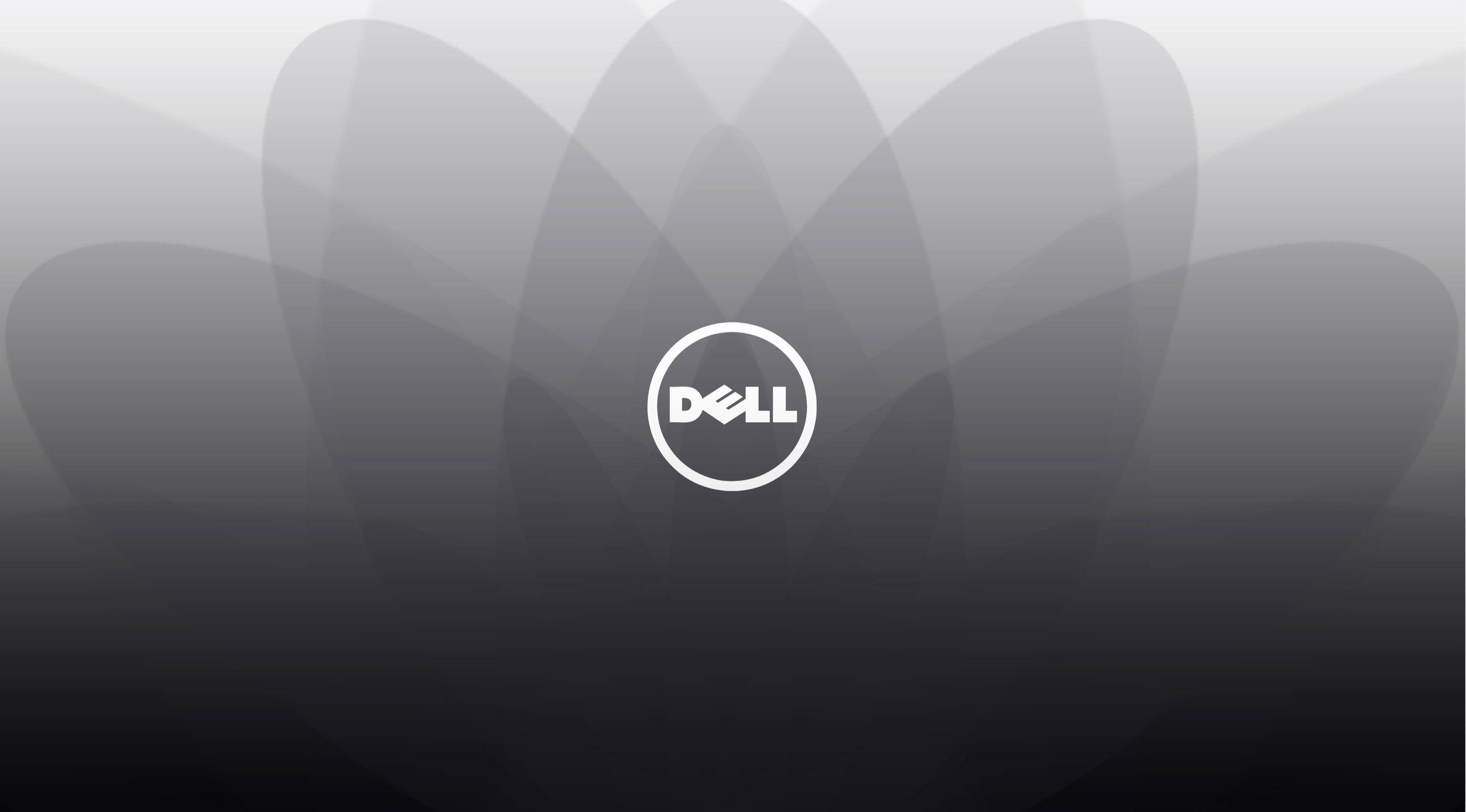 灰白設計的戴爾HD標誌 壁紙 — 一個極簡的Dell標誌，居中放置於帶有柔和花瓣形狀的漸變灰色抽象背景上。