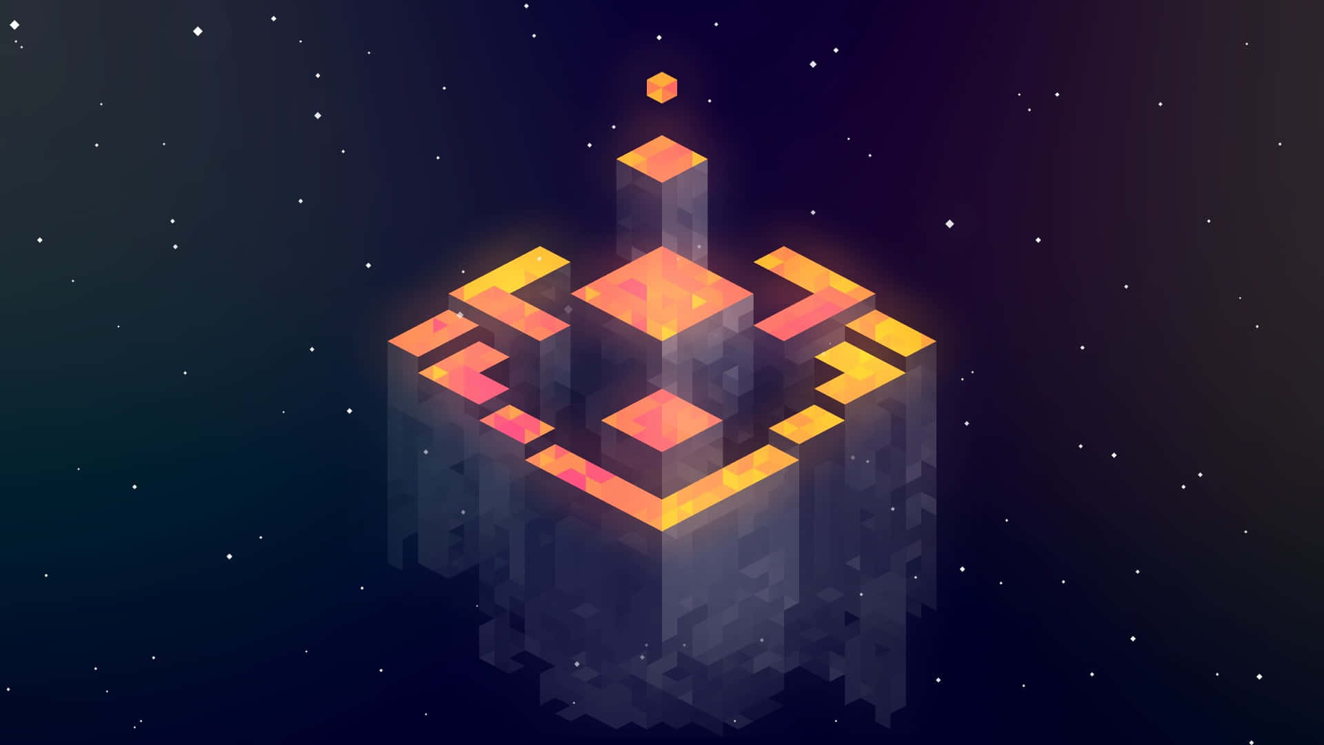 一個發光的幾何立方體漂浮在繁星點點的宇宙虛空中。