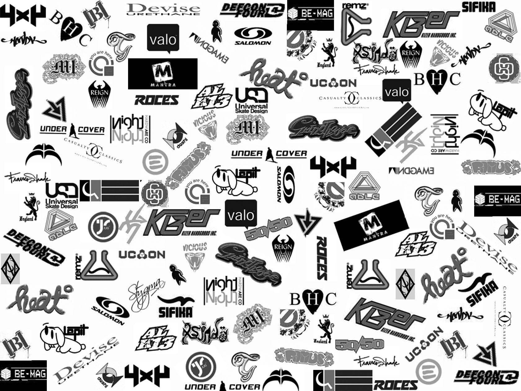 Wallpaper 展示一系列黑白滑板及街頭服飾品牌標誌。