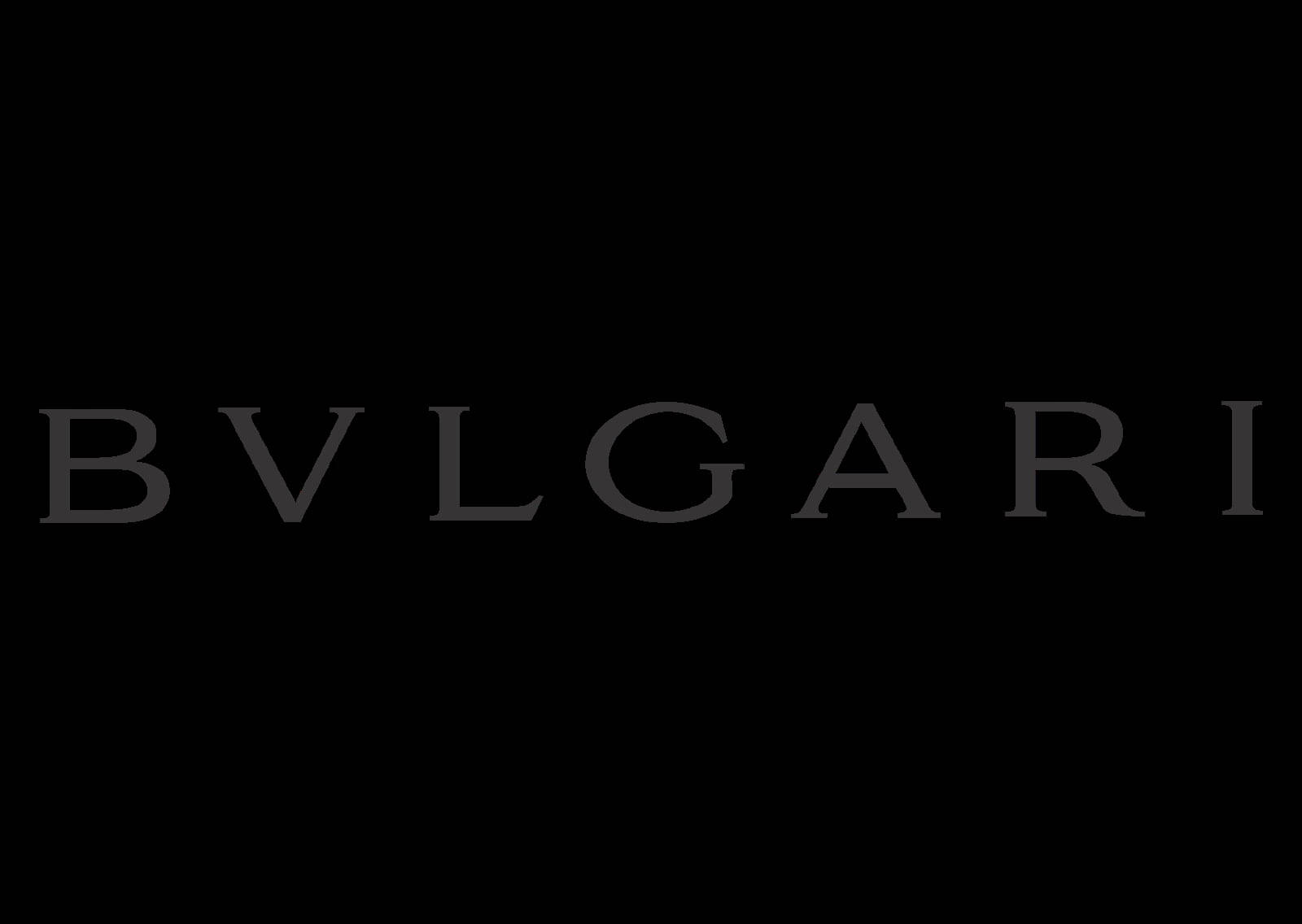 黑色背景上的灰色 BVLGARI 標誌