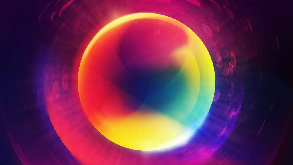 旋轉宇宙漩渦中的發光彩虹球體。 — 4K桌面壁紙 壁紙