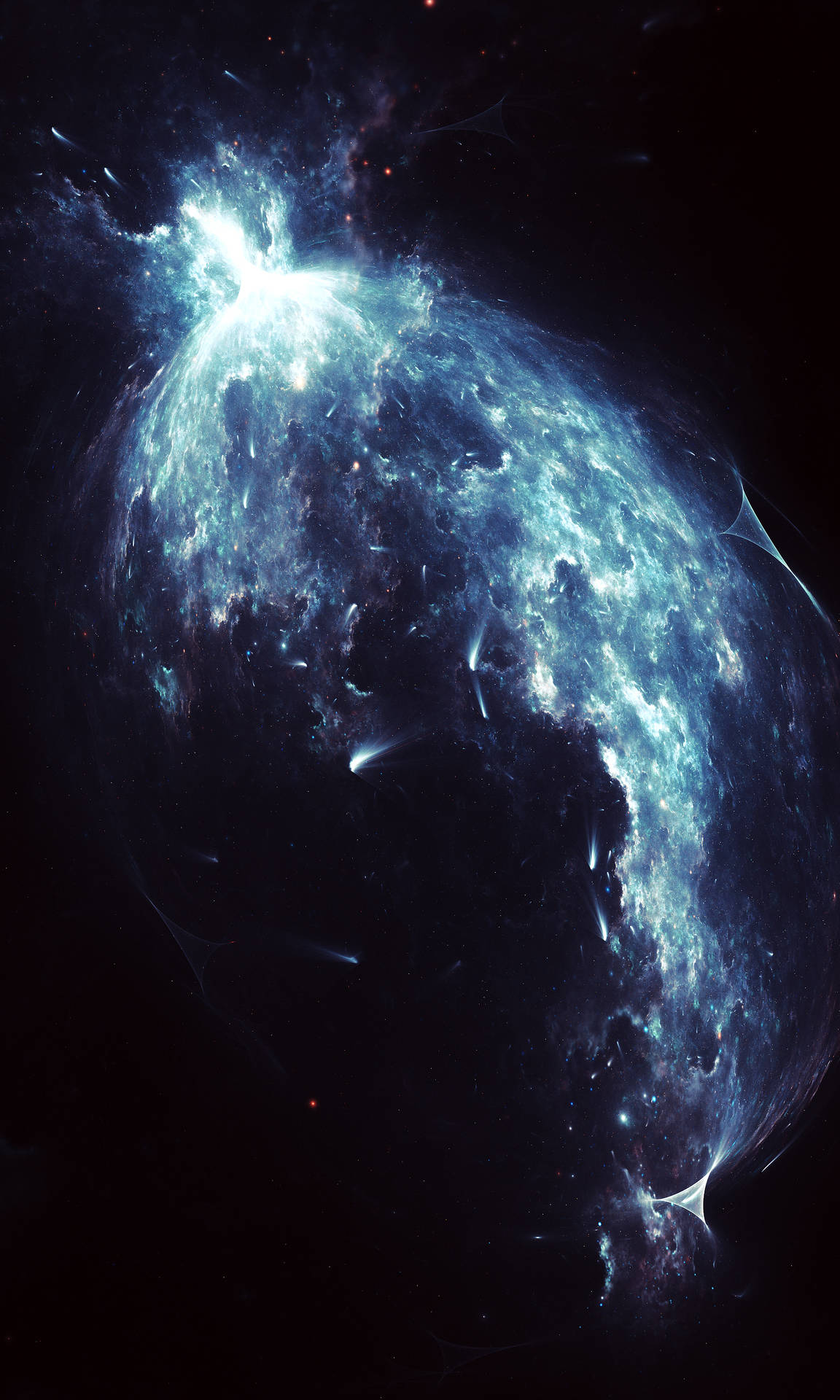 在深空中帶有宇宙觸手的發光藍色星雲。