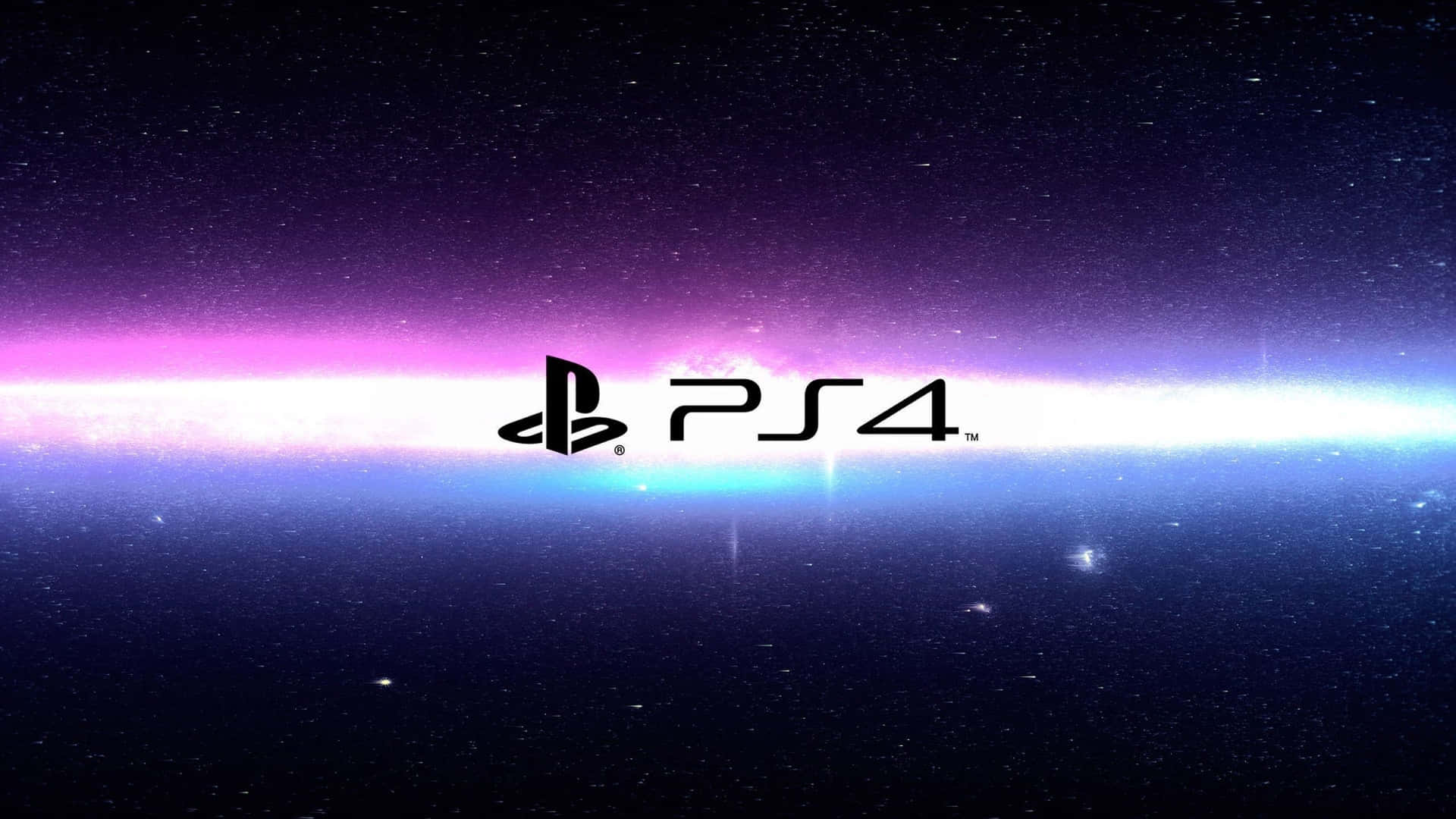 PS4 標誌居中於充滿活力的宇宙場景中，帶有紫色、藍色和白色的星雲。