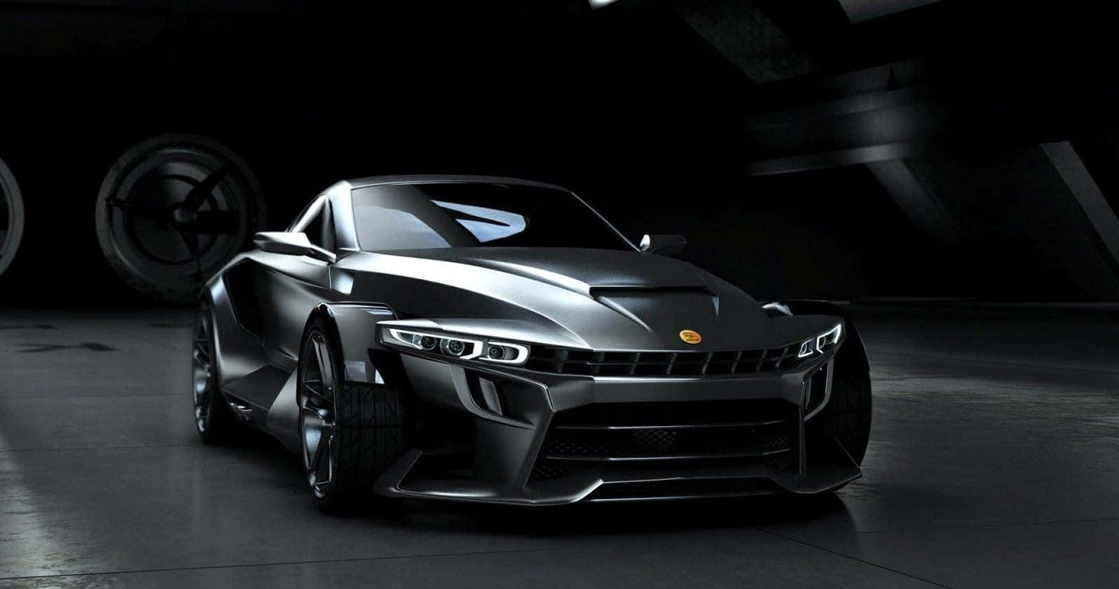 炫酷全黑Aspid GT-21 Invictus跑車壁紙 壁紙 — 一輛線條銳利的時尚啞光銀色跑車，在昏暗的工業車庫中，於戲劇性的燈光下展示。