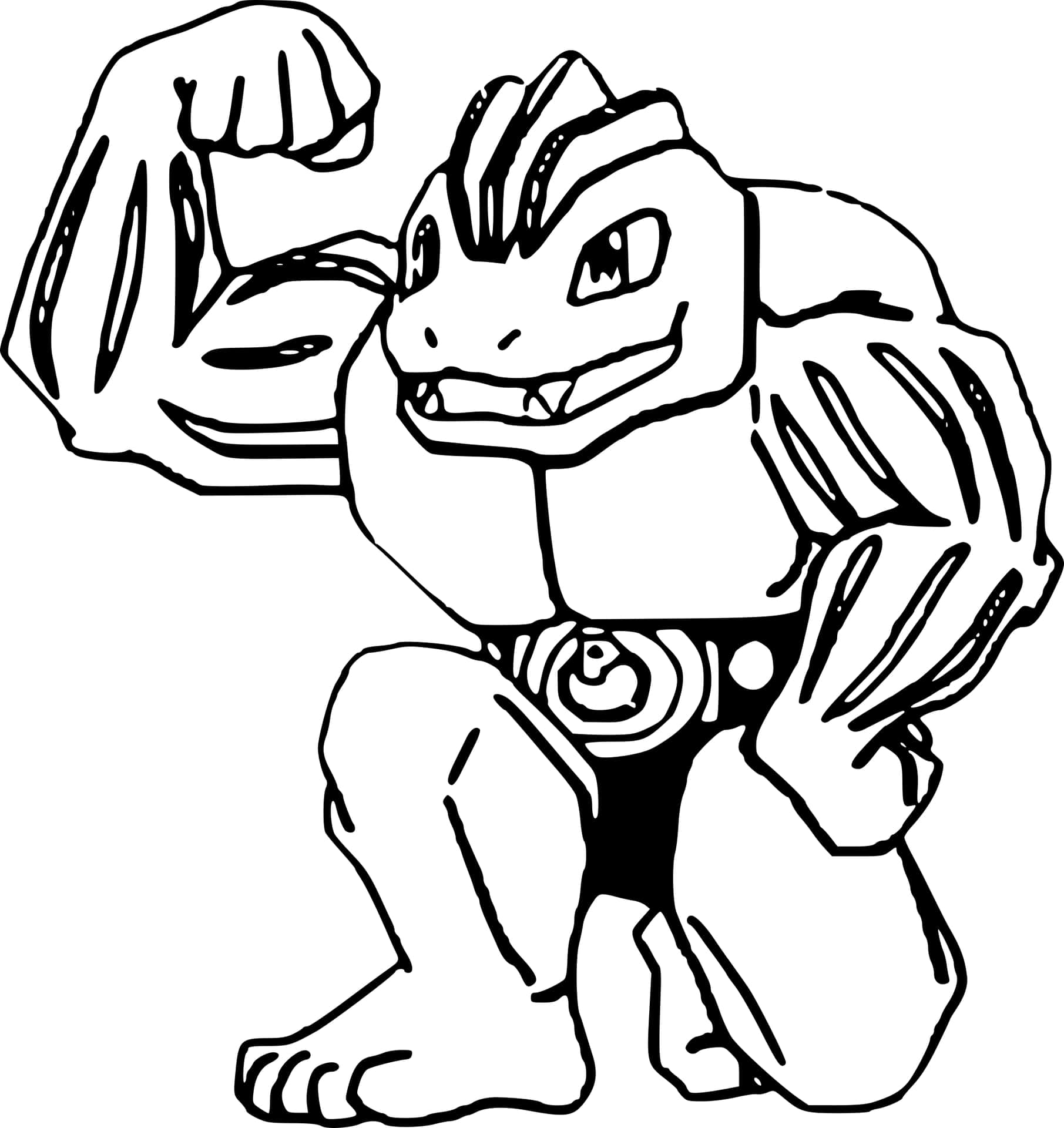 一隻卡通 Pokémon 微笑著展示肌肉。