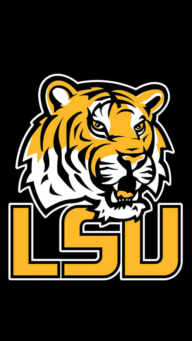 LSU 老虎吉祥物標誌，帶有橙色和白色條紋，黑色背景