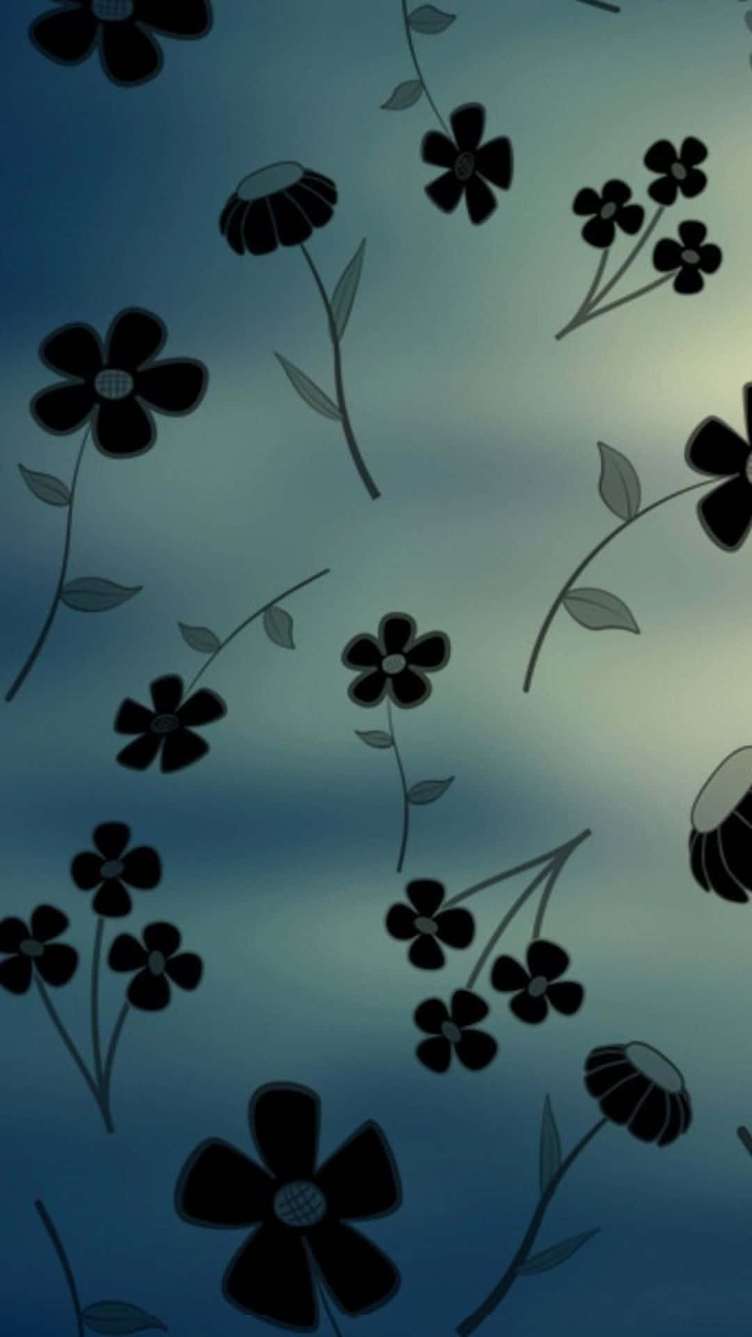 漸變藍色背景上的黑色花卉圖案