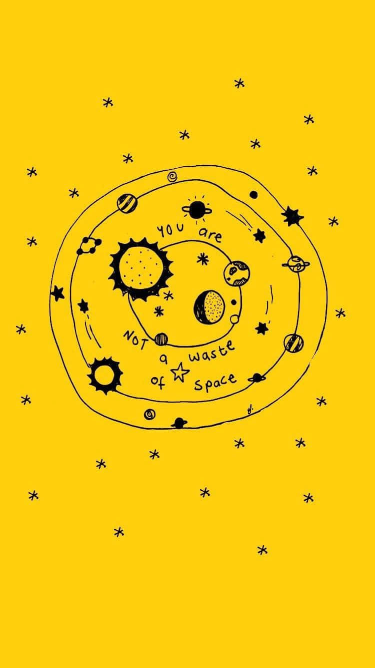 手繪太陽系，行星和星星，以及短語「你不是浪費空間」。