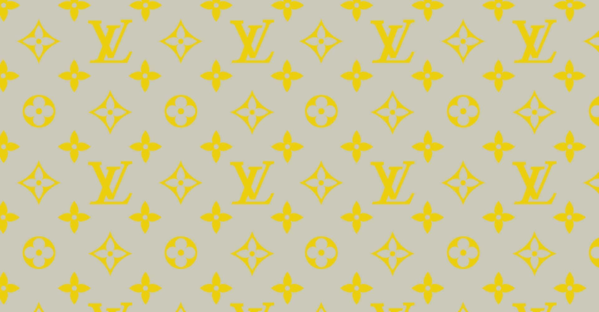 淺灰色背景上的黃色 Louis Vuitton 字母組合圖案。