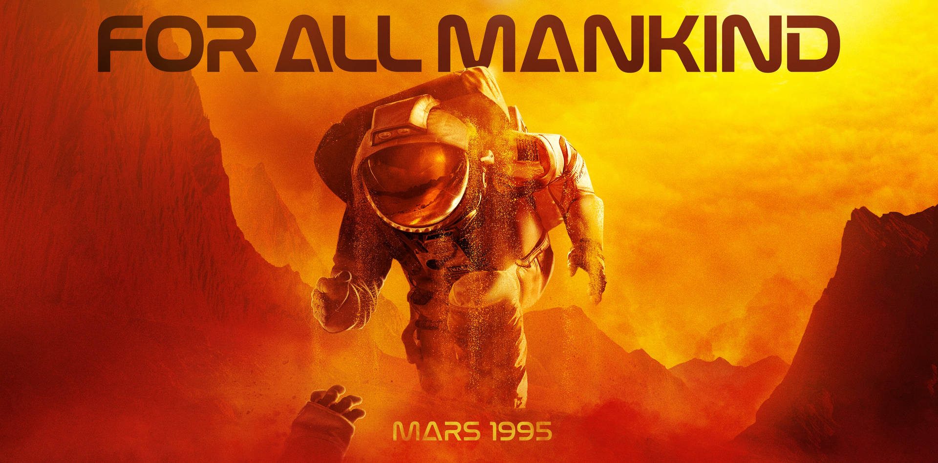太空人在火星上行走，文字 FOR ALL MANKIND 和 MARS 1995。