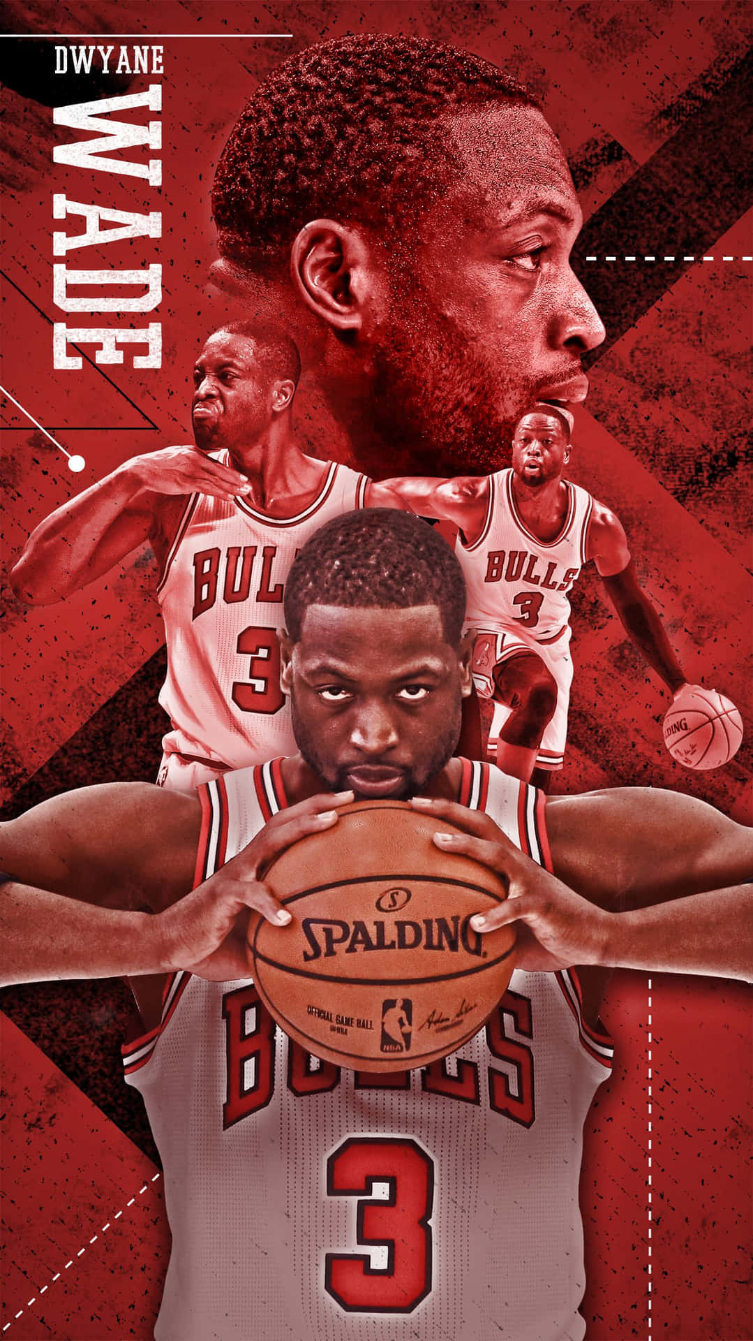 Dwyane Wade 身穿公牛隊球衣，專注地拿著籃球。