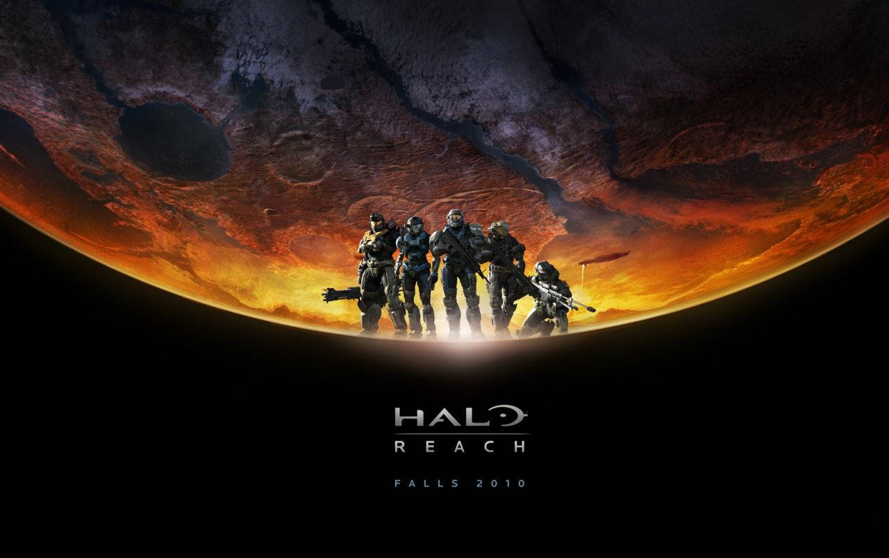六名《最後一戰：瑞曲之戰》士兵在日落時分站在發光的外星行星前。