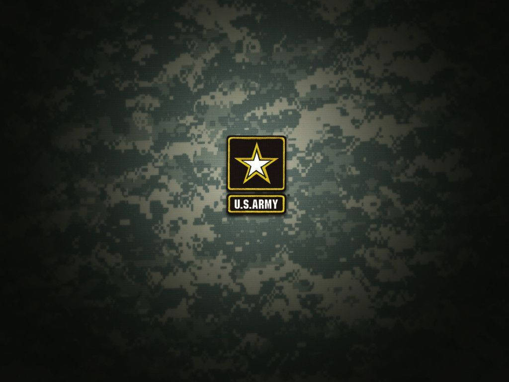 美國陸軍星形標誌，位於數碼迷彩背景上，帶有發光效果。