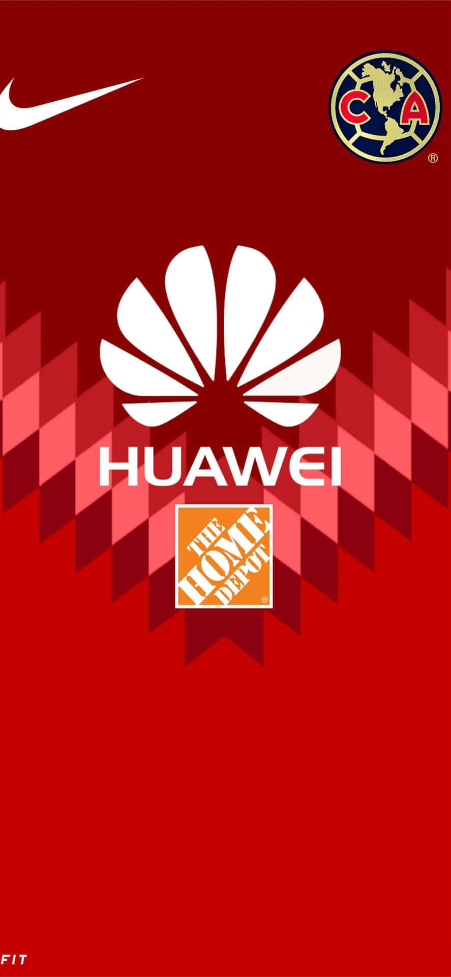 紅色背景，帶有白色Huawei標誌和其他品牌標誌。