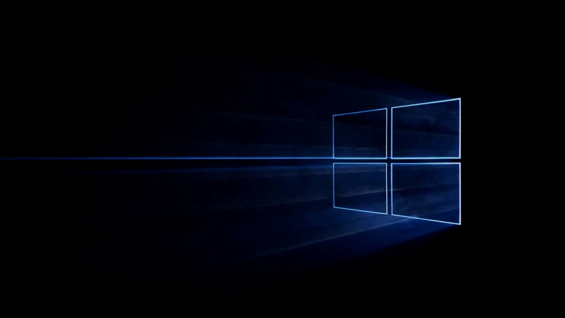 為您的 Windows 10 裝置增添鮮豔視覺 壁紙 — 發光的藍色Windows標誌在黑暗背景中閃耀，光線穿過。