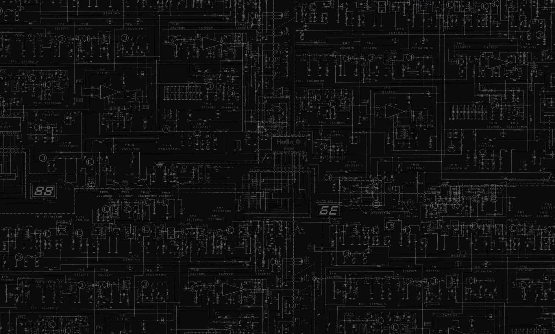 黑色背景上帶有白色電路圖和數字。
