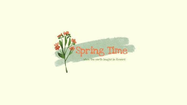 Spring Time 文字搭配橙色花朵和綠色葉子，奶油色背景
