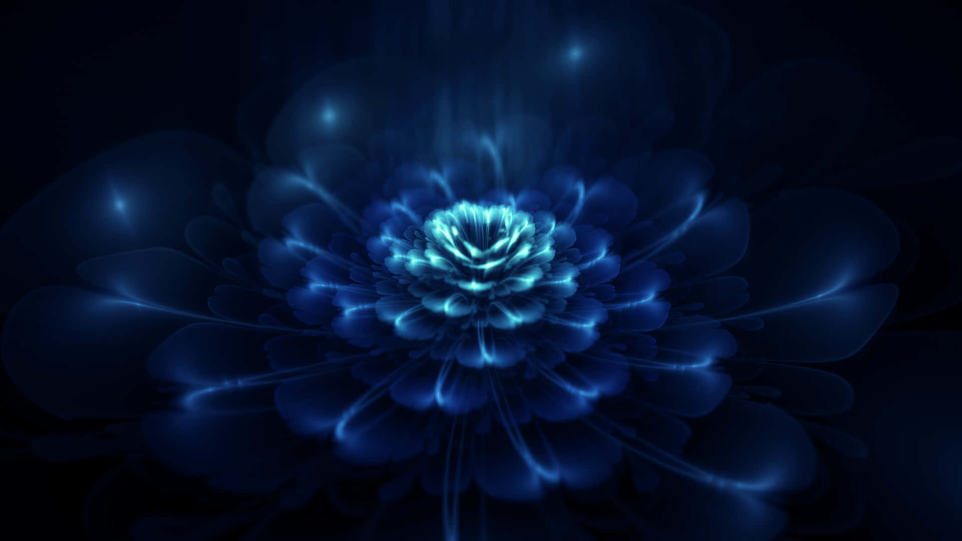 在黑暗中散發光芒的發光藍色分形花