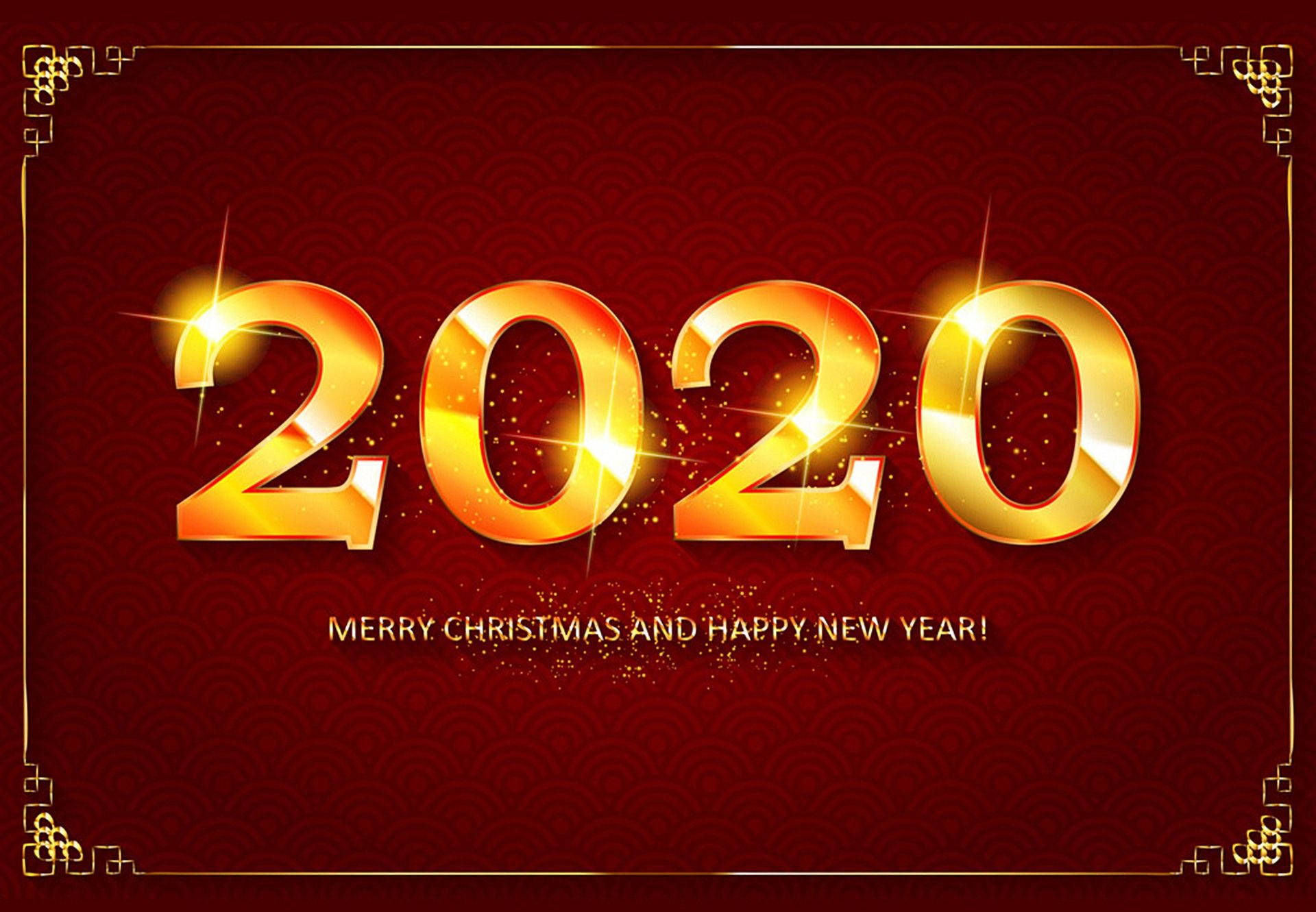 金色2020文字在紅色背景上閃爍，用於新年慶祝。