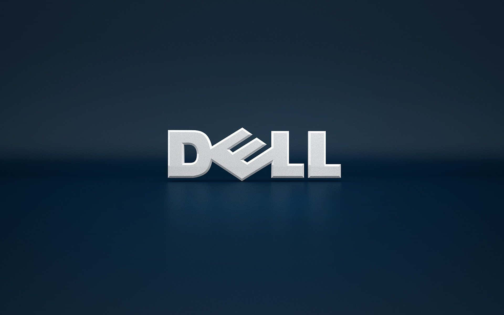 銀色Dell標誌在深藍色漸變背景上帶倒影。