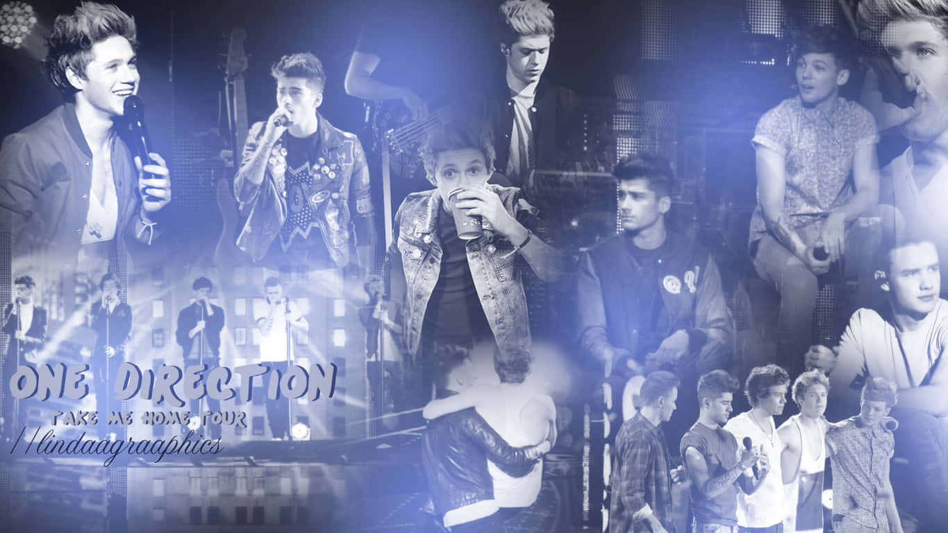 One Direction樂隊在Take Me Home巡迴演唱會表演中的拼貼畫。