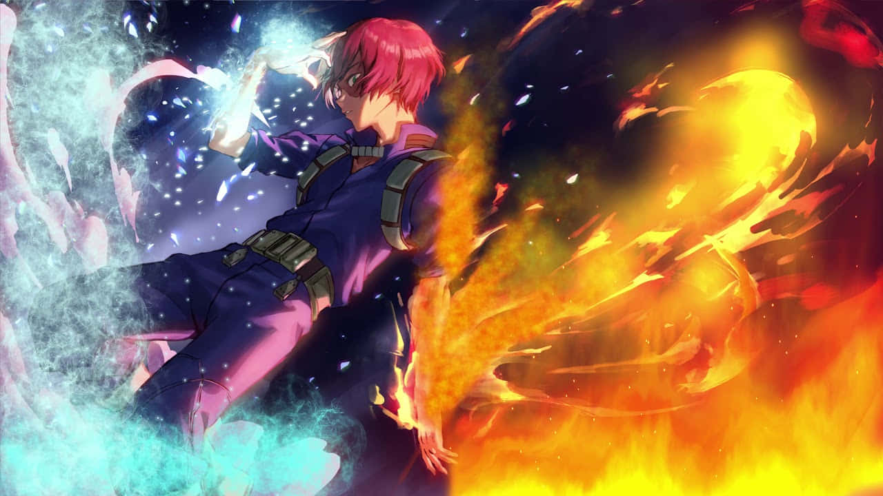 動漫角色在戲劇性的戰鬥場景中同時使用冰與火。