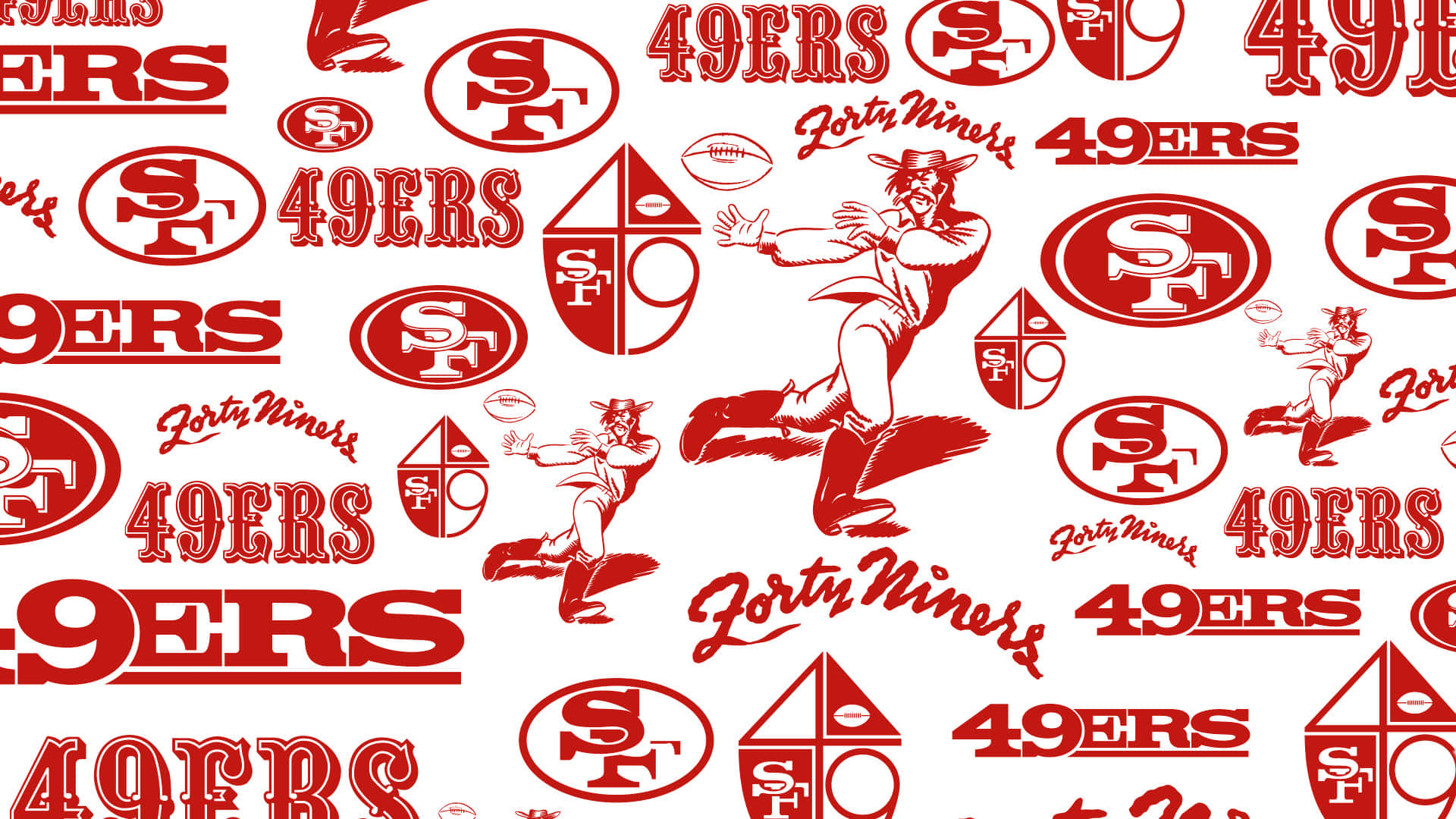 San Francisco 49ers 球隊標誌和球員圖案，紅色和白色。