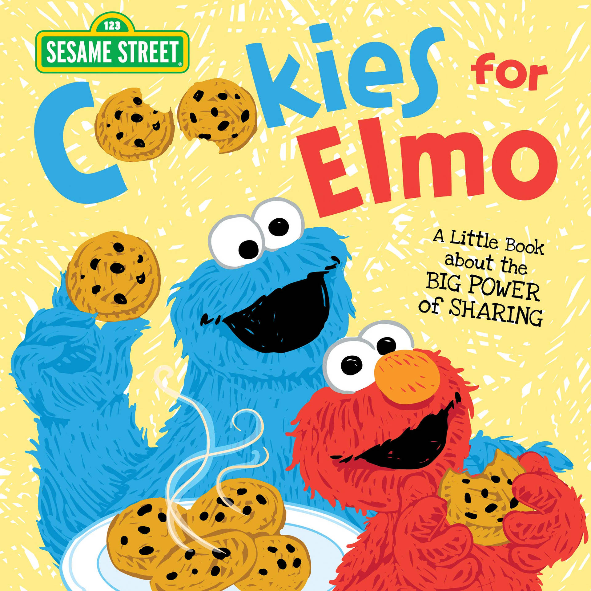 Cookie Monster 和 Elmo 從碟子上分享朱古力曲奇。