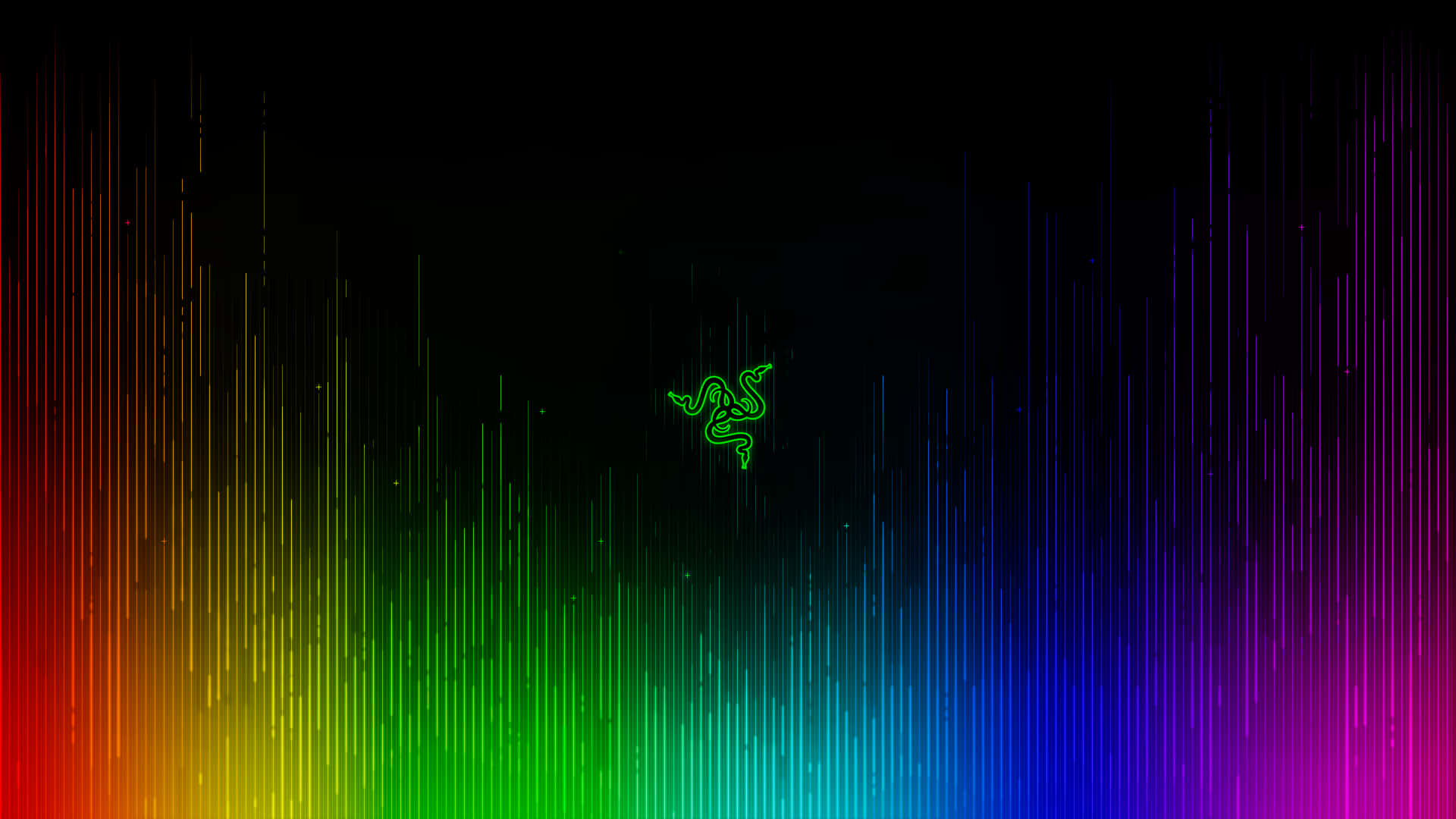 發光綠色Razer標誌位於垂直線條的彩虹漸變之上。