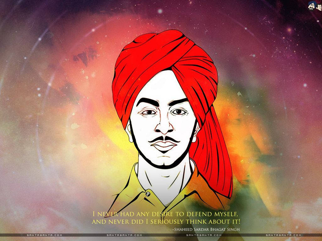 Shaheed Sardar Bhagat Singh的肖像，附有引言，背景為宇宙。