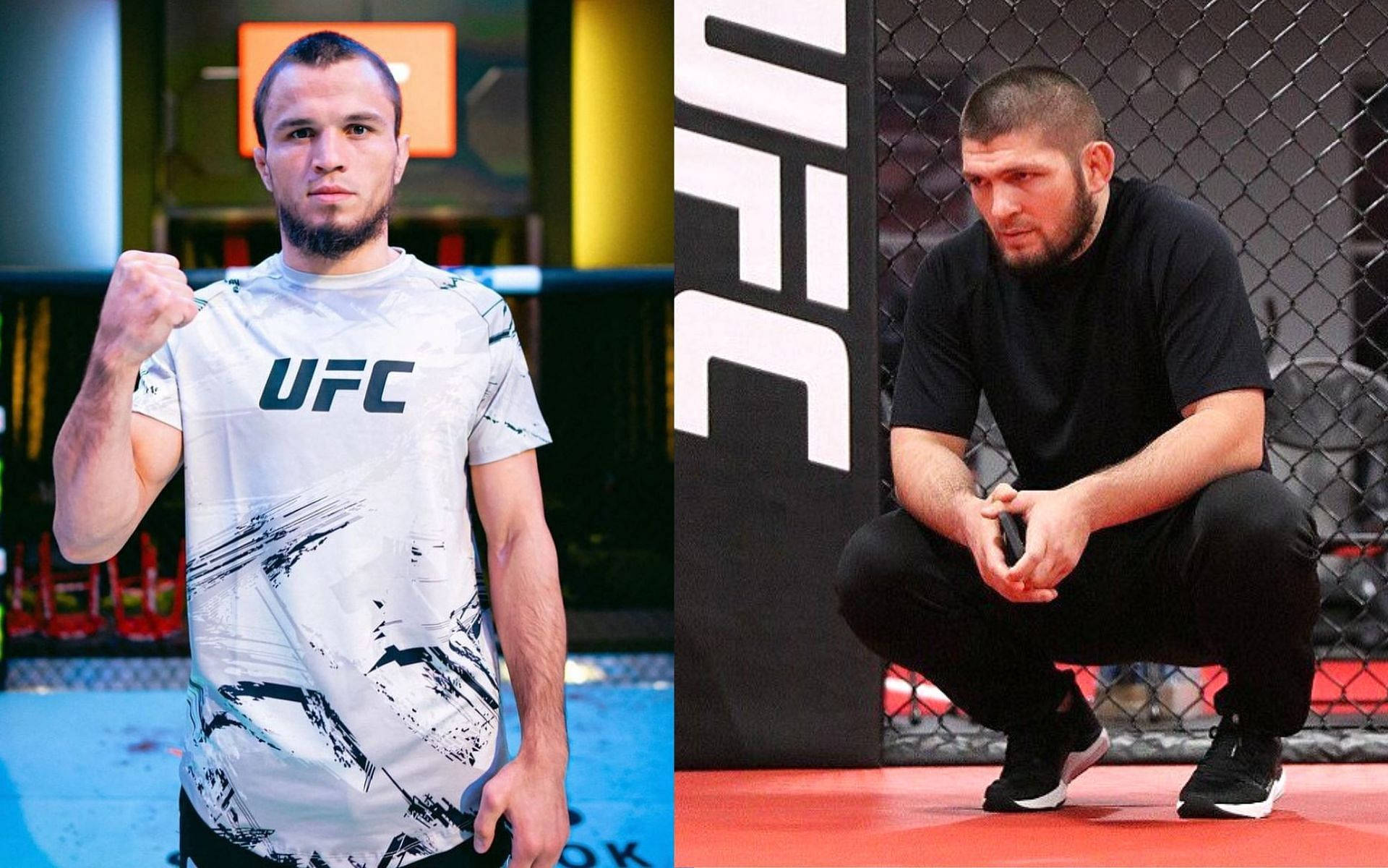 兩名身穿UFC裝備的男性MMA拳手在八角籠內。