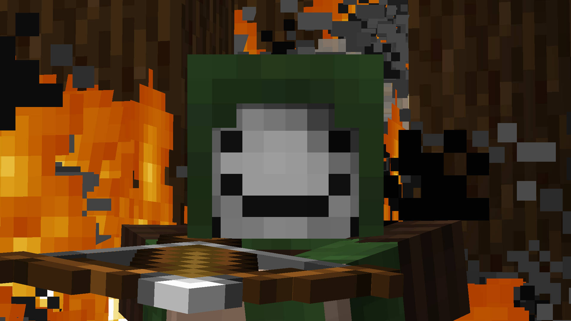 木屋中營火旁的Minecraft角色