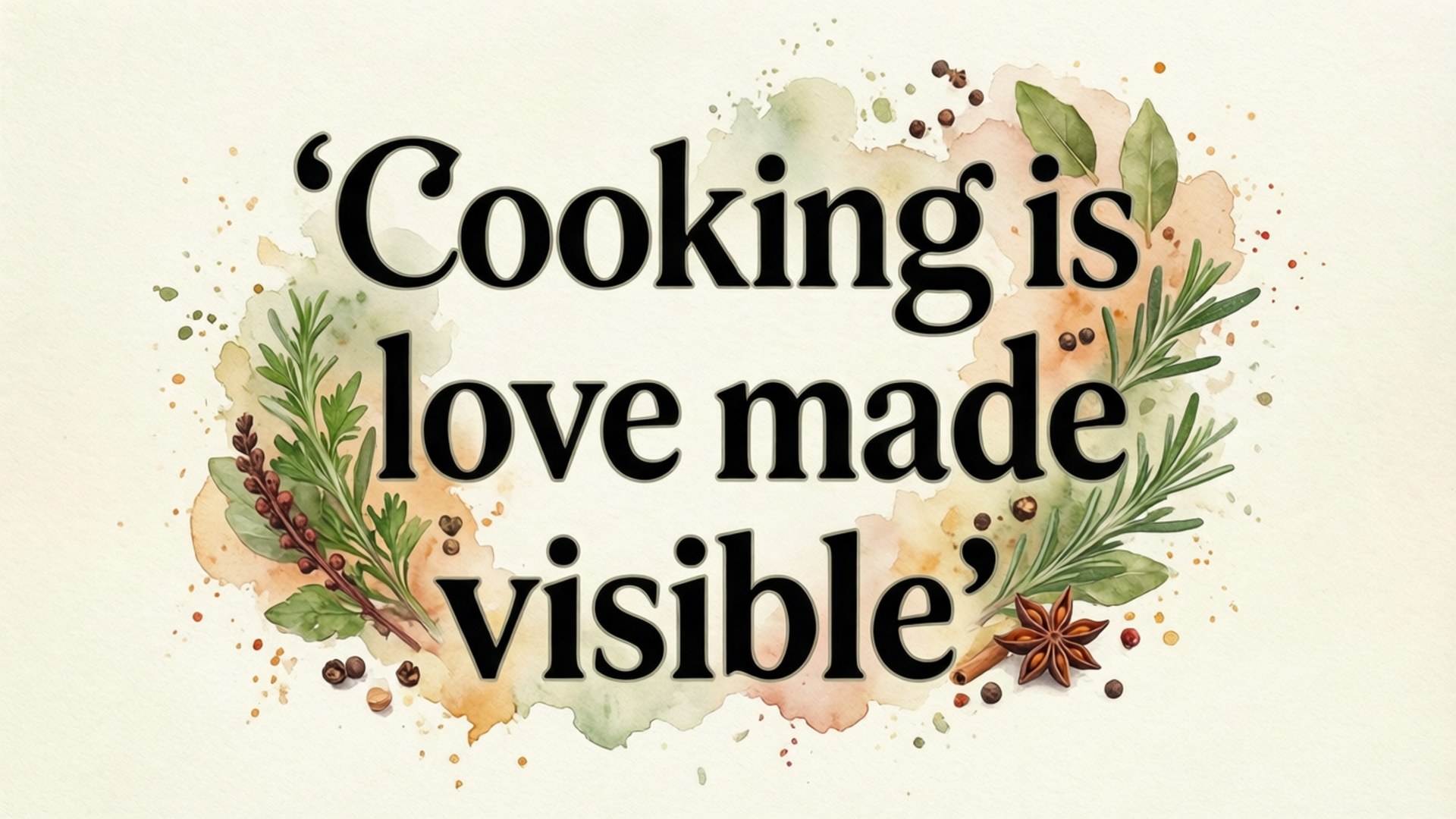引言 cooking is love made visible 被香草和香料以水彩風格環繞。