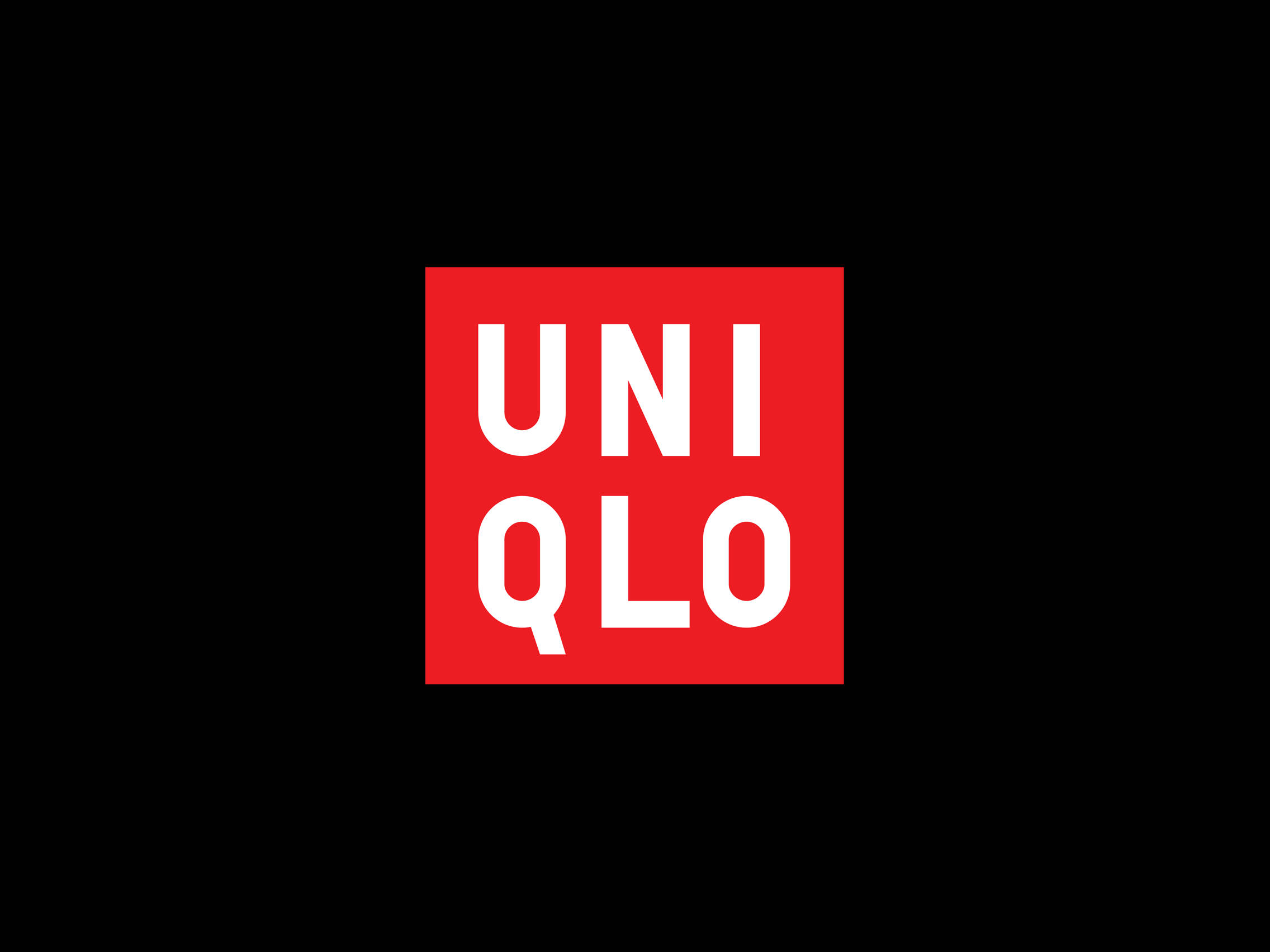 無印良品 紅白標誌 壁紙 — 一個大膽的紅色正方形標誌，白色UNIQLO文字居中在純黑色背景上。