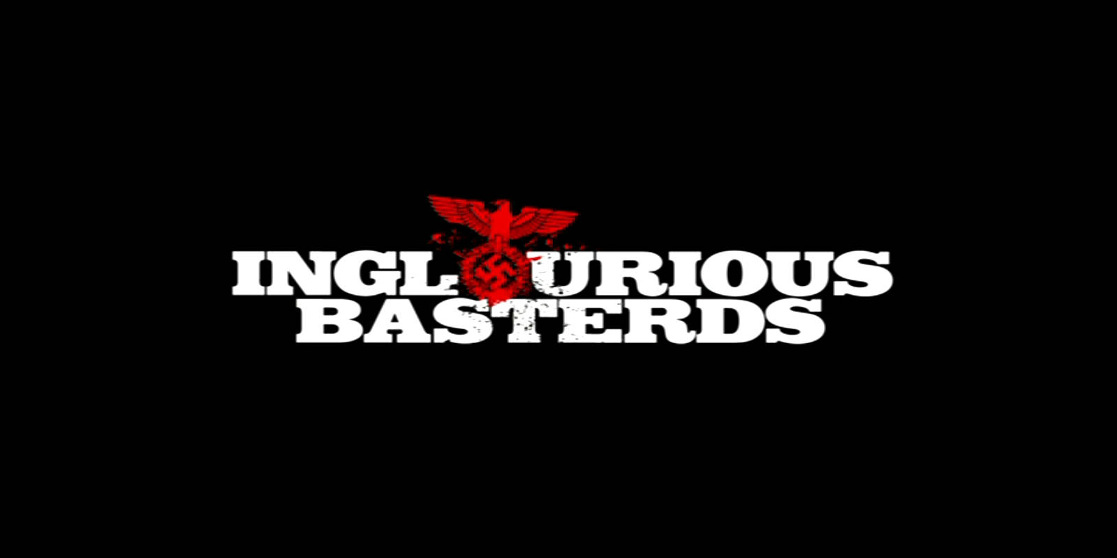 無恥屠夫 黑色壁紙 壁紙 — 黑色背景上，粗體白色文字寫著「INGLORIOUS BASTERDS」，上方有紅色鷹和卍字標誌。