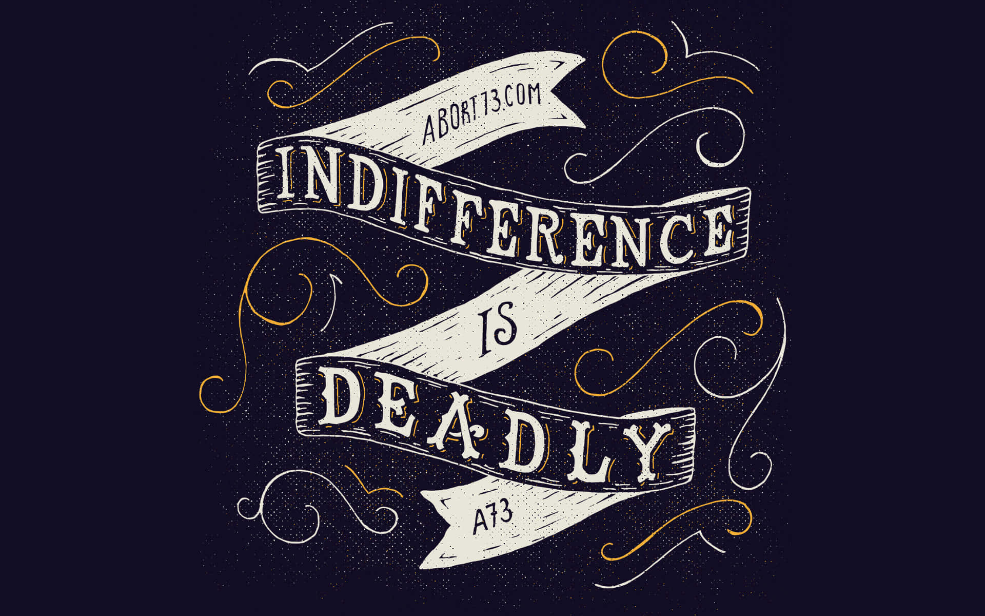 復古圖形，裝飾橫幅上以粗體文字顯示「Indifference is deadly」。